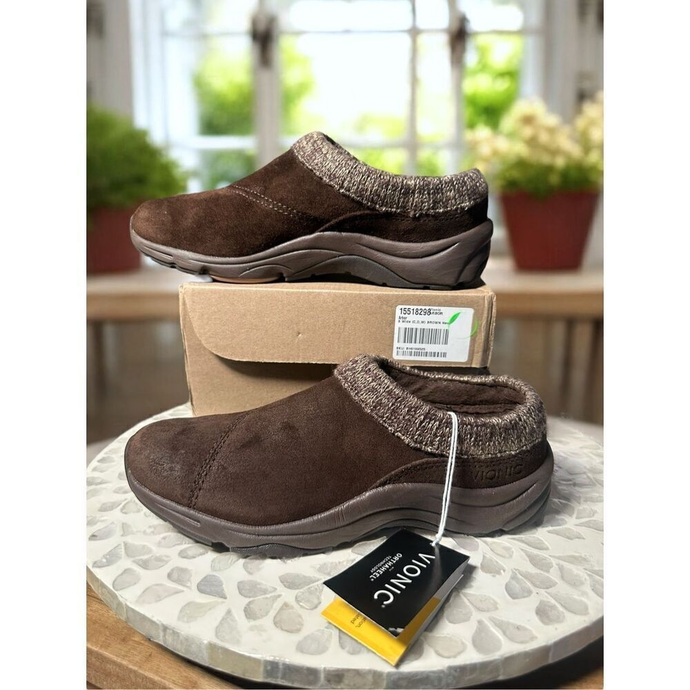 Vionic Orthotic Water Resistant Arbor Clog Slippers Women’s 6 Brown Suede Knit C